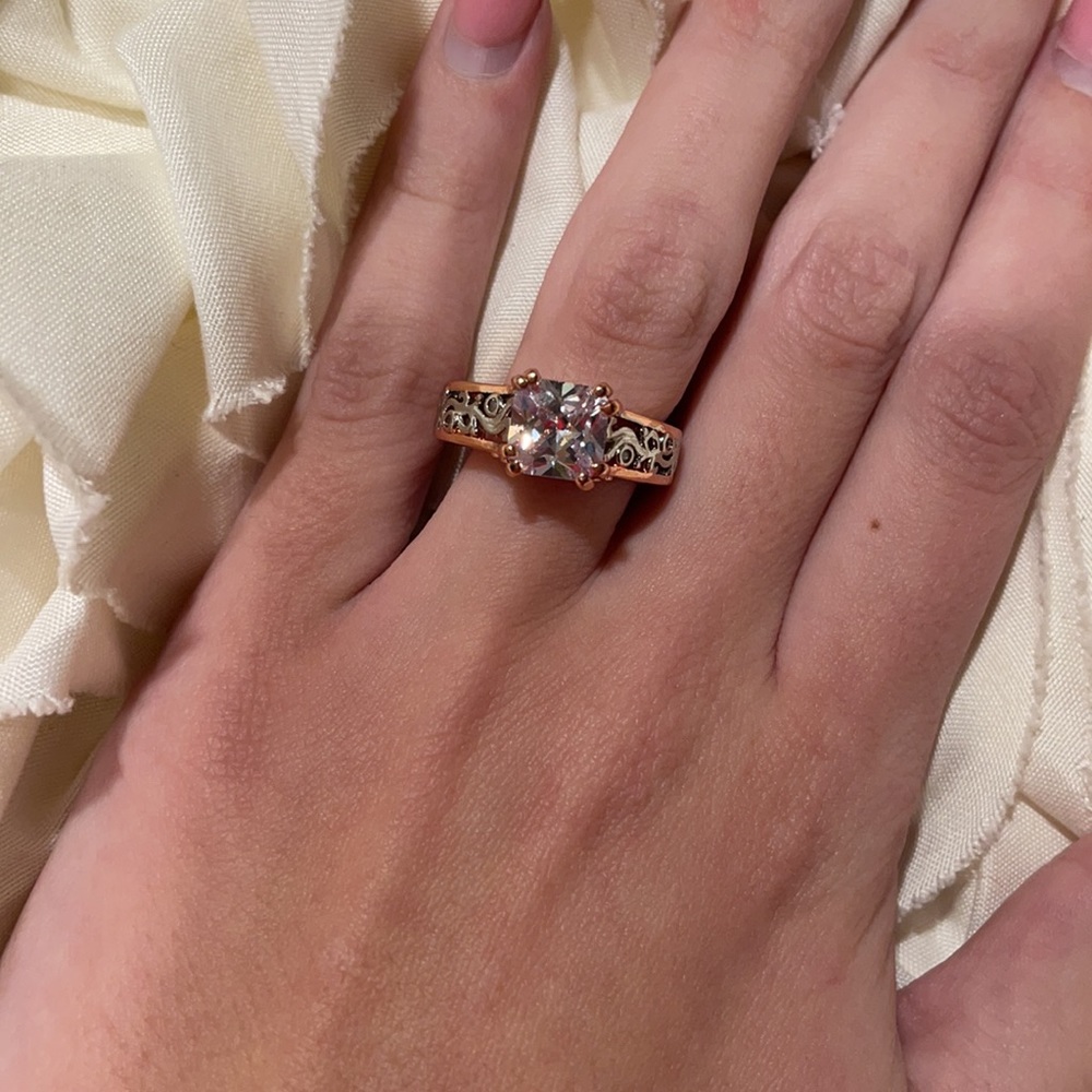 Princess Cut  Zircon Rose Gold Filled flower ring - Picture 3 of 8